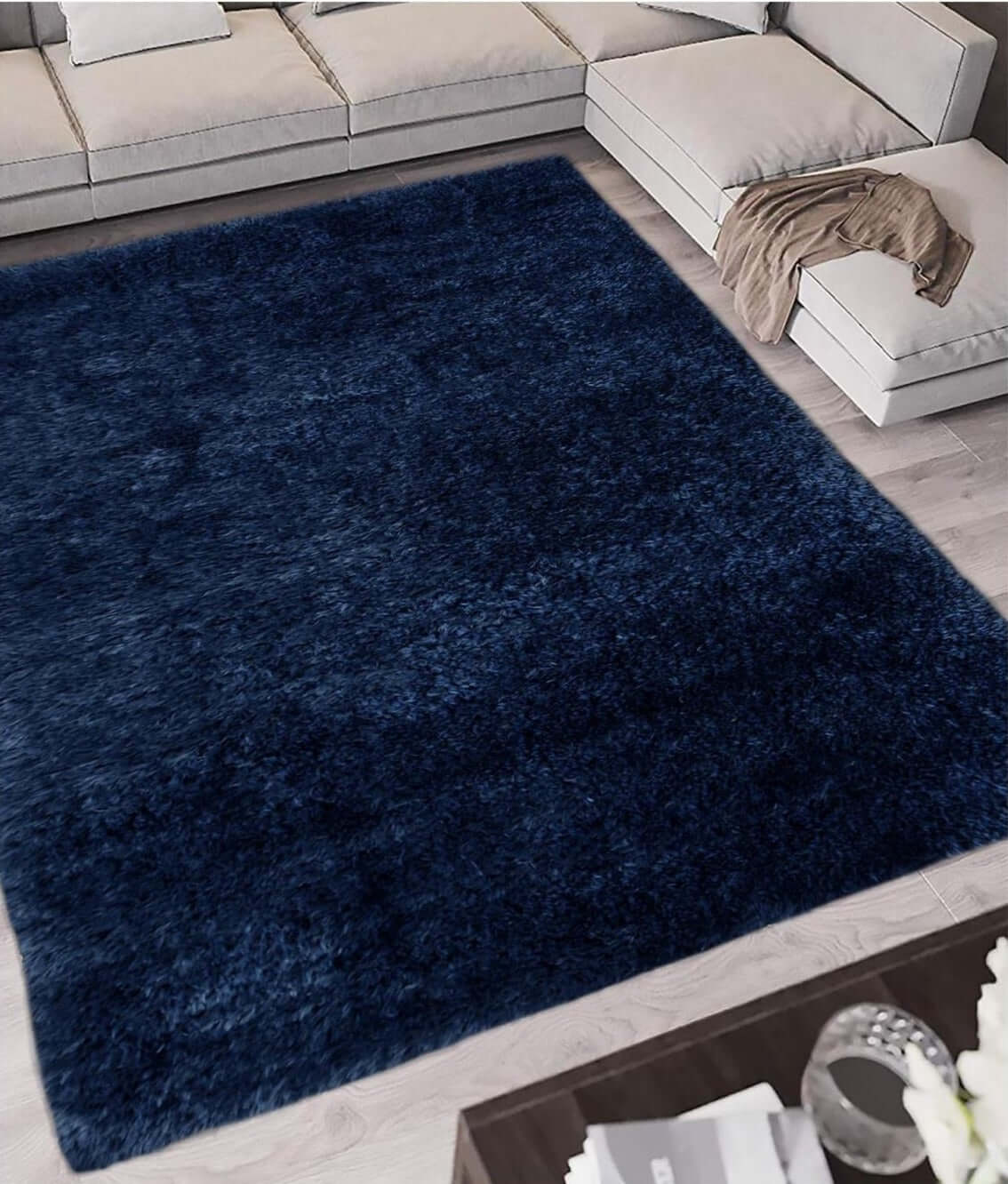 Lagom Navy Shaggy Rug - 100% polyester