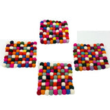 HatiNest Square Felt Ball Coasters Multi Colour - Set of 4
