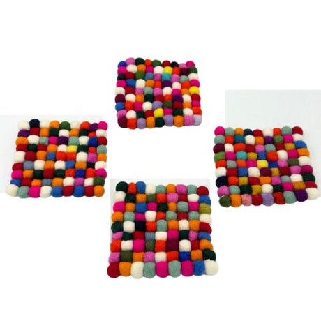 HatiNest Square Felt Ball Coasters Multi Colour - Set of 4