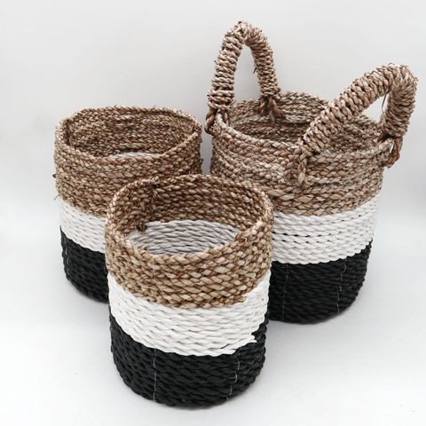 HatiNest Set of 3 Dark Grey Seagrass Storage Baskets - 14, 16 & 17cm
