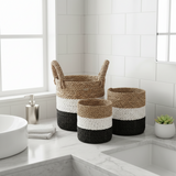 HatiNest Set of 3 Dark Grey Seagrass Storage Baskets - 14, 16 & 17cm