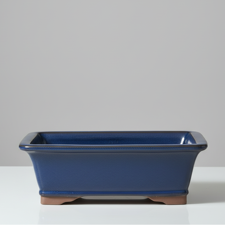 Yorkshire Bonsai Glazed Rectangle Bonsai Pot Blue - 31cm