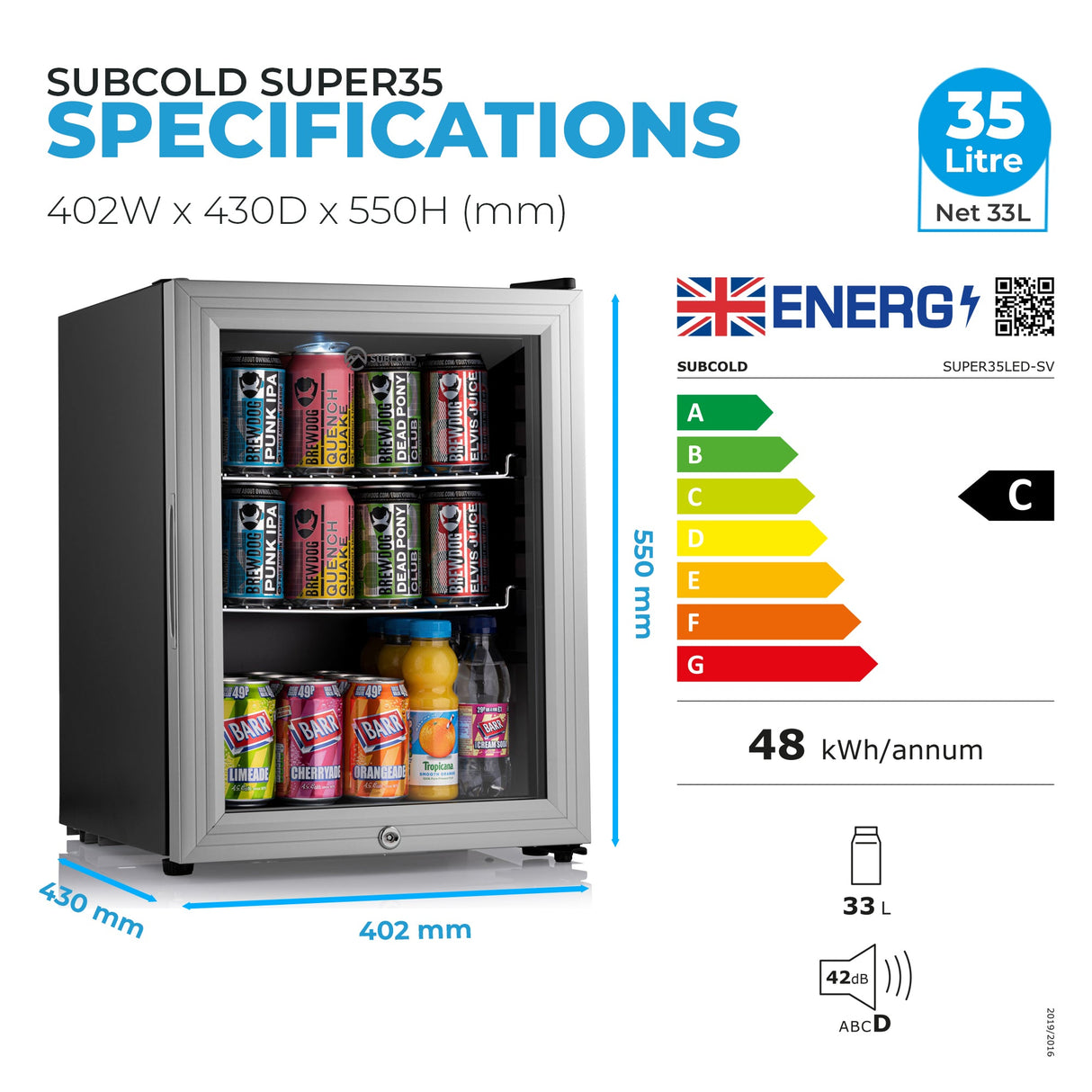 Subcold Super35 LED Beer Fridge | 33L