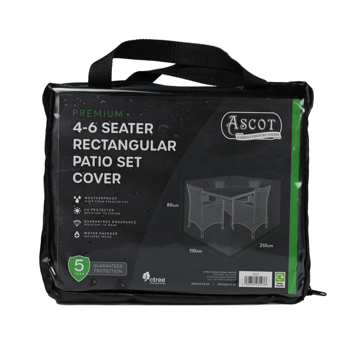 Etree Premium Medium 4-6 seater Rectangular Patio Set Cover - 210 X 110 X 80 (H) cm