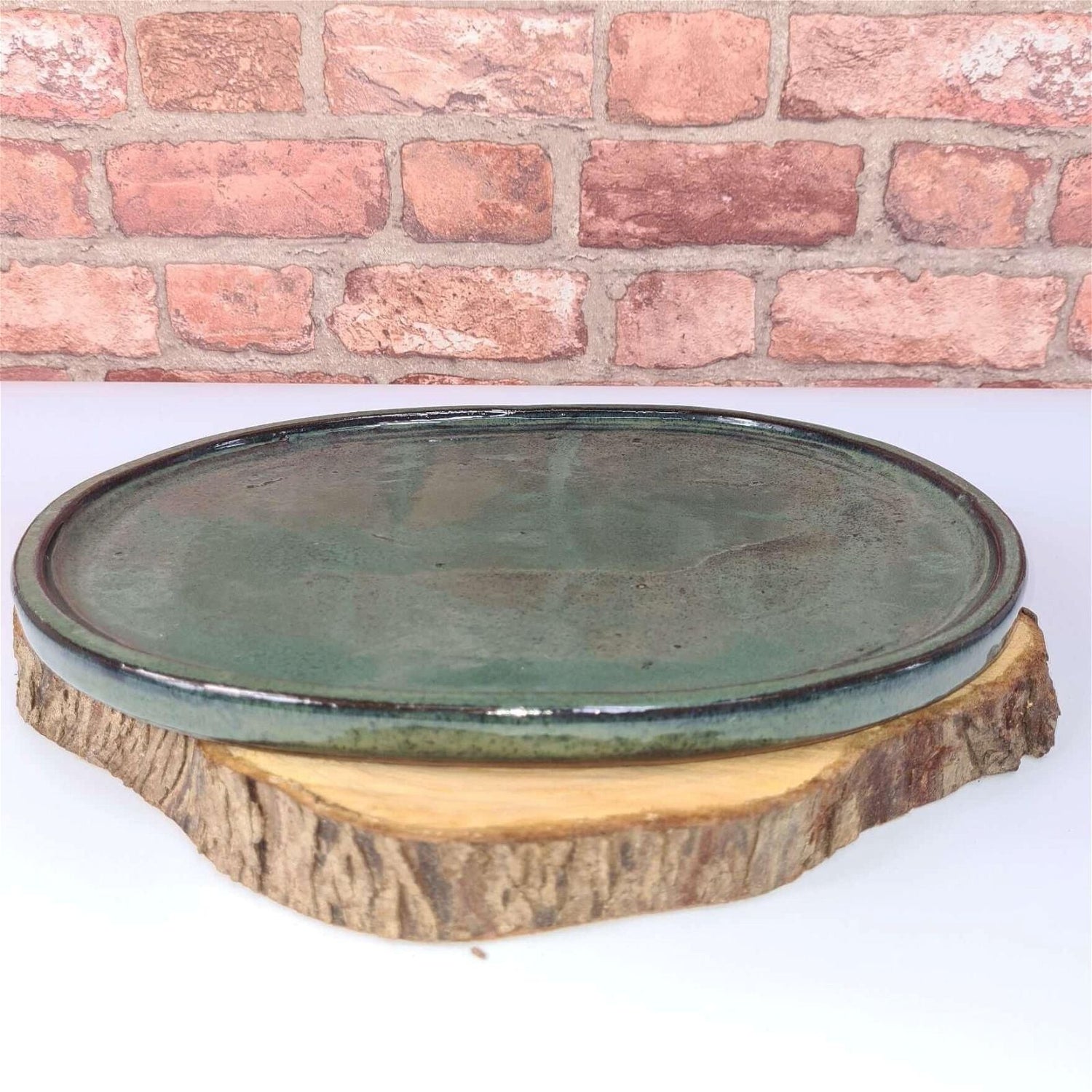 Yorkshire Bonsai Green Oval Glazed Bonsai Drip Tray - 36cm