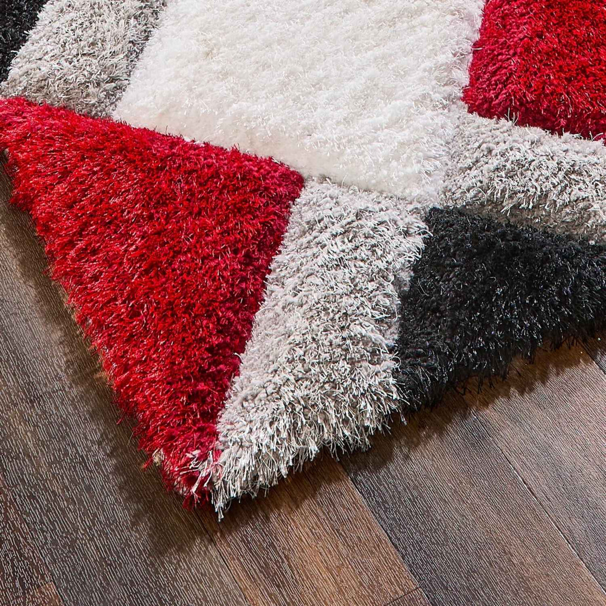 3D Red Geometric Shaggy Rug by The Rugs