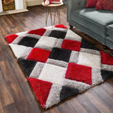 3D Red Geometric Shaggy Rug by The Rugs