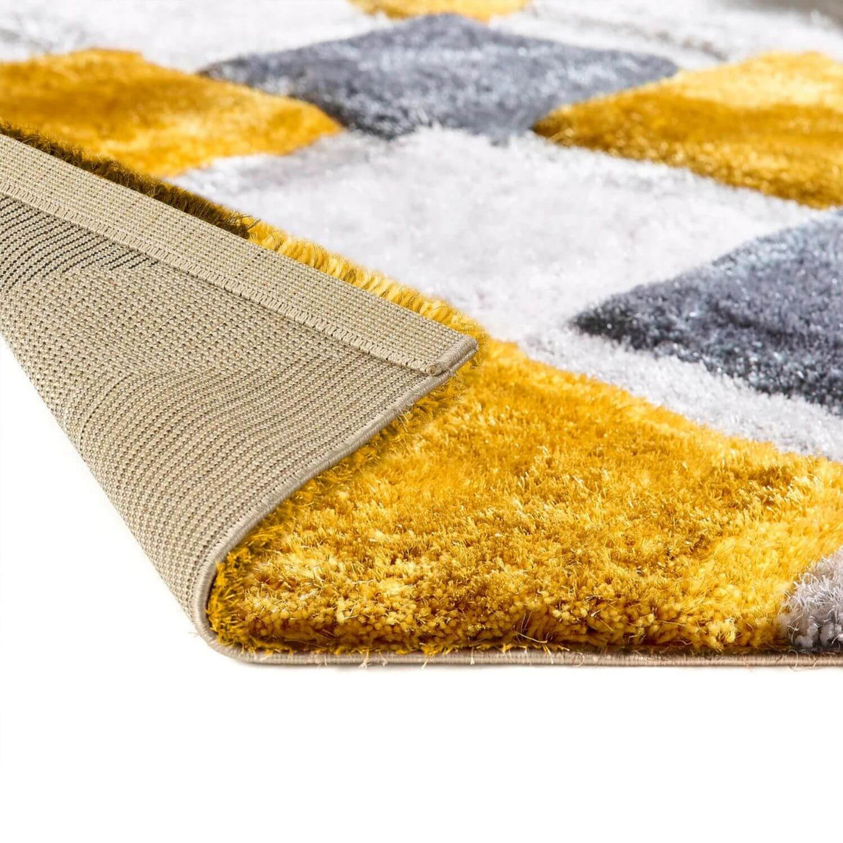3D Ochre Geometric Shaggy Rug | The Rugs