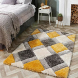 3D Ochre Geometric Shaggy Rug | The Rugs