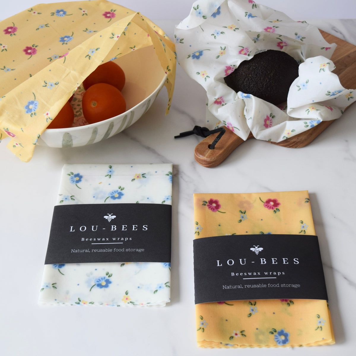 Lou-bees Ditsy Floral Yellow Large Beeswax Food Wrap - 14” x 11”