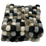 HatiNest Square Felt Ball Coasters Multi Grey - Set of 4