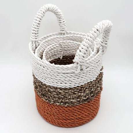HatiNest Set of 3 Orange Seagrass Storage Baskets - 14, 16 & 17cm