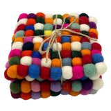 HatiNest Square Felt Ball Coasters Multi Colour - Set of 4