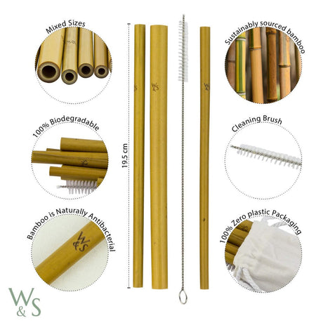 Wild & Stone Reusable Bamboo Drinking Straws - 10 Pack