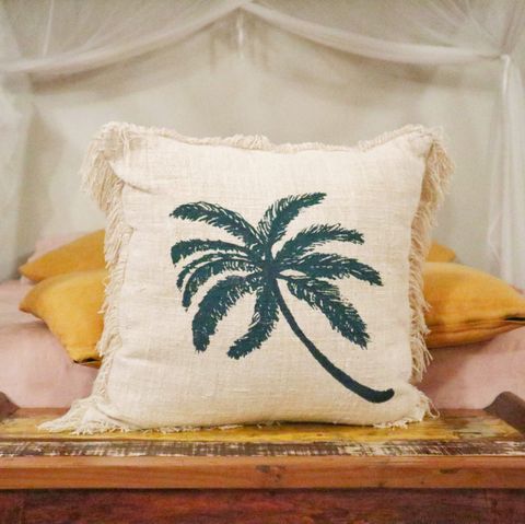 HatiNest Linen Cushion Cover 60x60cm Palm Tree with Fringe