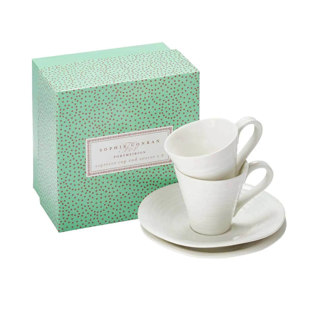 Portmeirion Sophie Conran Porcelain Espresso Cup & Saucers, Set of 2, White