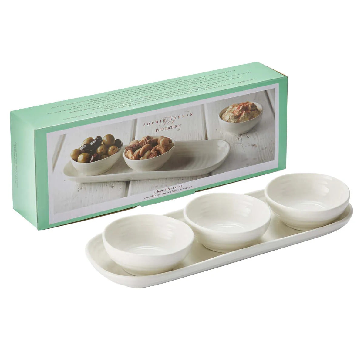 Portmeirion Sophie Conran Porcelain 3 Bowl & 1 Tray Set, White