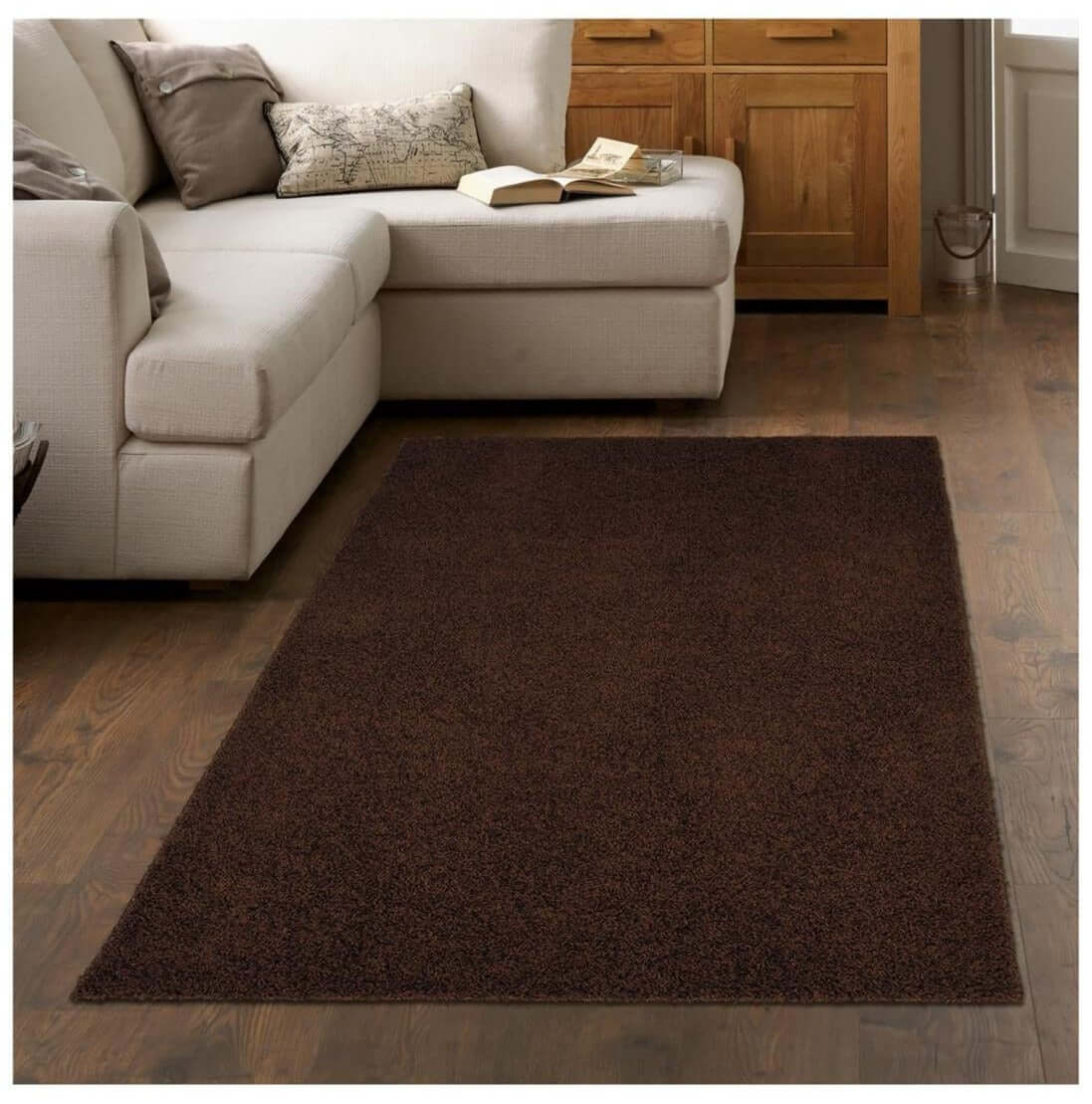 Fiji Chocolate Brown Washable Solid Shaggy Rug by The Rugs