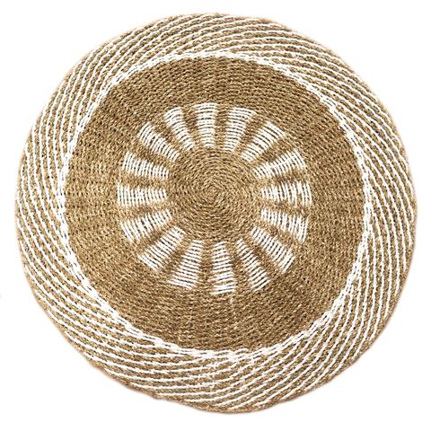 The Rugs Round Seagrass White Tan Inner Sun Rug - 1m