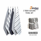 5 Pack Super Absorbent Check Quick Drying Cotton Terry Kitchen Tea Towels by OLIVIA ROCCO