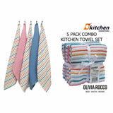 5 Pack Super Absorbent Cotton Kitchen Tea Towels by OLIVIA ROCCO - 45cm x 65cm