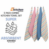5 Pack Super Absorbent Cotton Kitchen Tea Towels by OLIVIA ROCCO - 45cm x 65cm