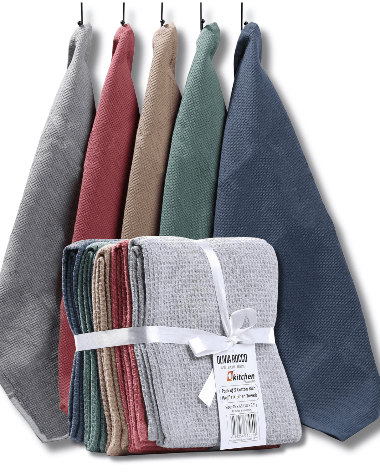 5 Pack Ultra Absorbent Waffle Kitchen Tea Towels by OLIVIA ROCCO