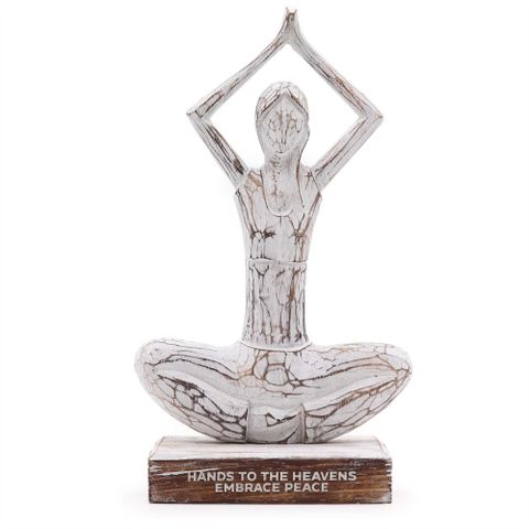 HatiNest Wooden Yoga Lady Hands Up Pose Whitewash Finish