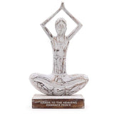 HatiNest Wooden Yoga Lady Hands Up Pose Whitewash Finish