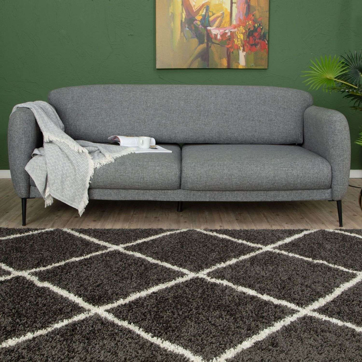 Moroccan Dark Grey Shaggy Plush Indoor Floor Rug 540 | The Rugs