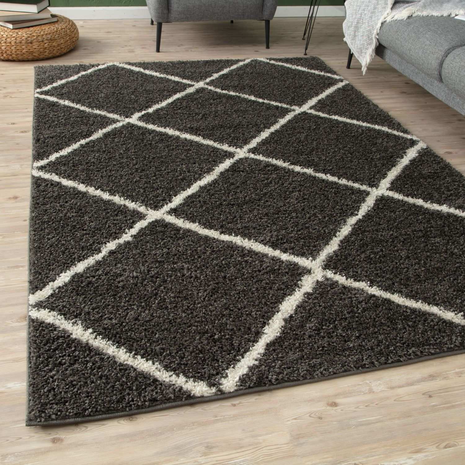 Moroccan Dark Grey Shaggy Plush Indoor Floor Rug 540 | The Rugs
