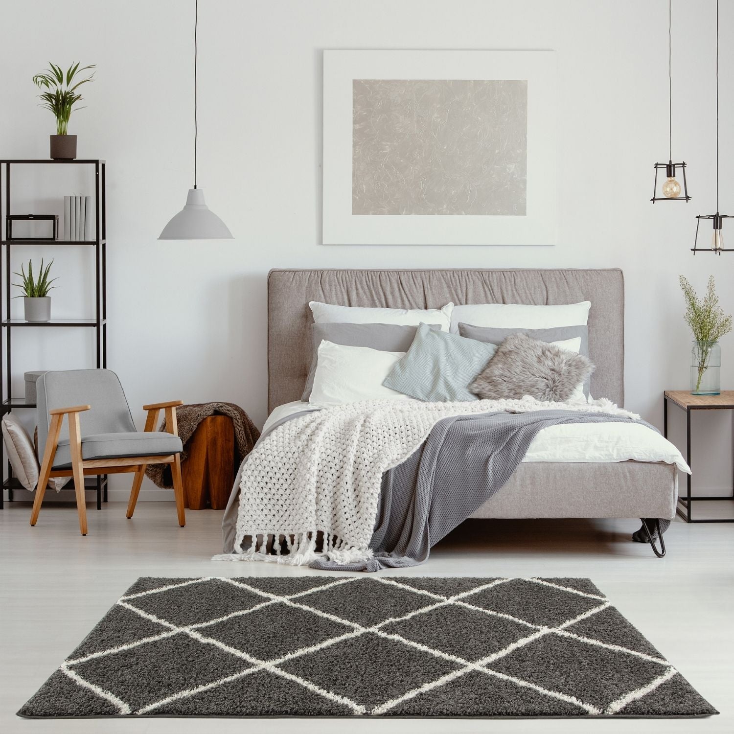Moroccan Dark Grey Shaggy Plush Indoor Floor Rug 540 | The Rugs