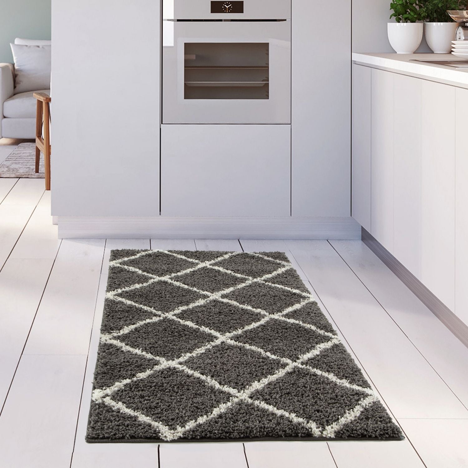 Moroccan Dark Grey Shaggy Plush Indoor Floor Rug 540 | The Rugs