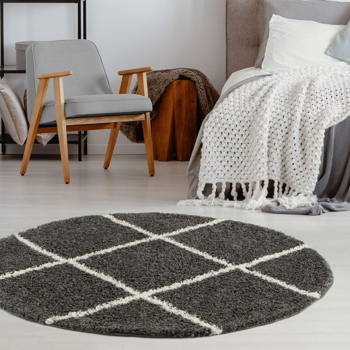 Moroccan Dark Grey Shaggy Plush Indoor Floor Rug 540 | The Rugs