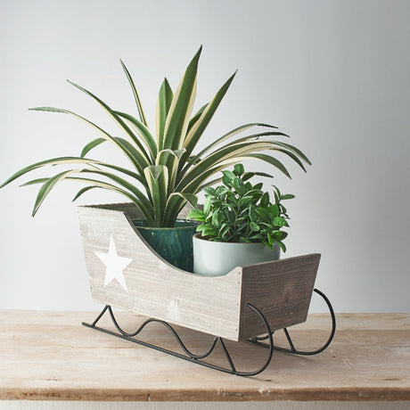 Blush & Bale Grey Wooden Sleigh - 22.5cm x 45cm x 21cm