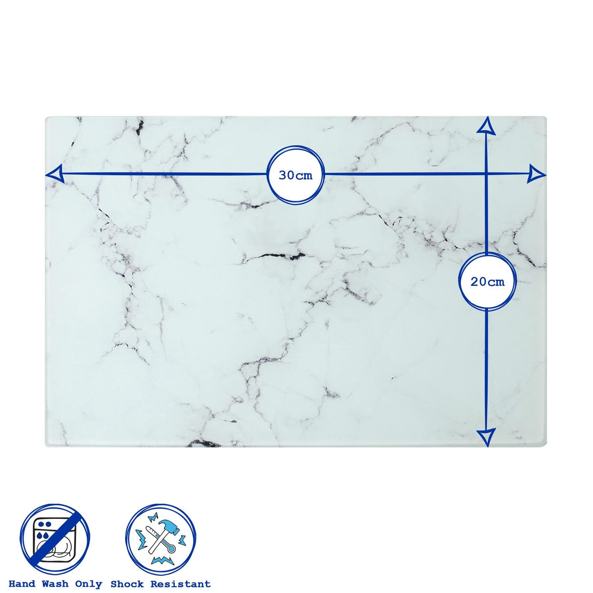 Rinkit Rectangle Glass Chopping Board Marble - 30cm x 20cm