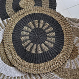 The Rugs Round Seagrass Black Tan Inner Sun Rug - 1m