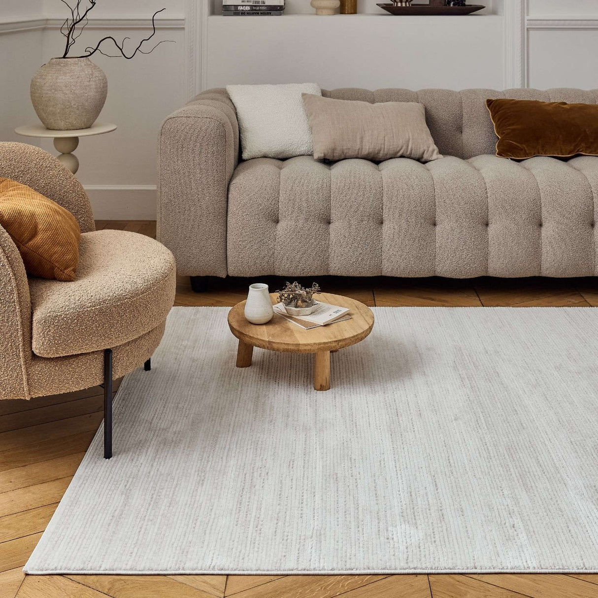Carmel Cream-Beige Striped Rug 6010 by The Rugs