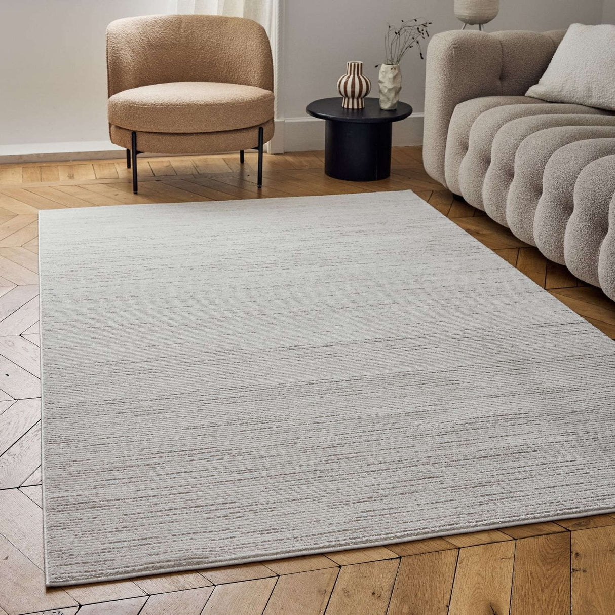 Carmel Cream-Beige Striped Rug 6010 by The Rugs