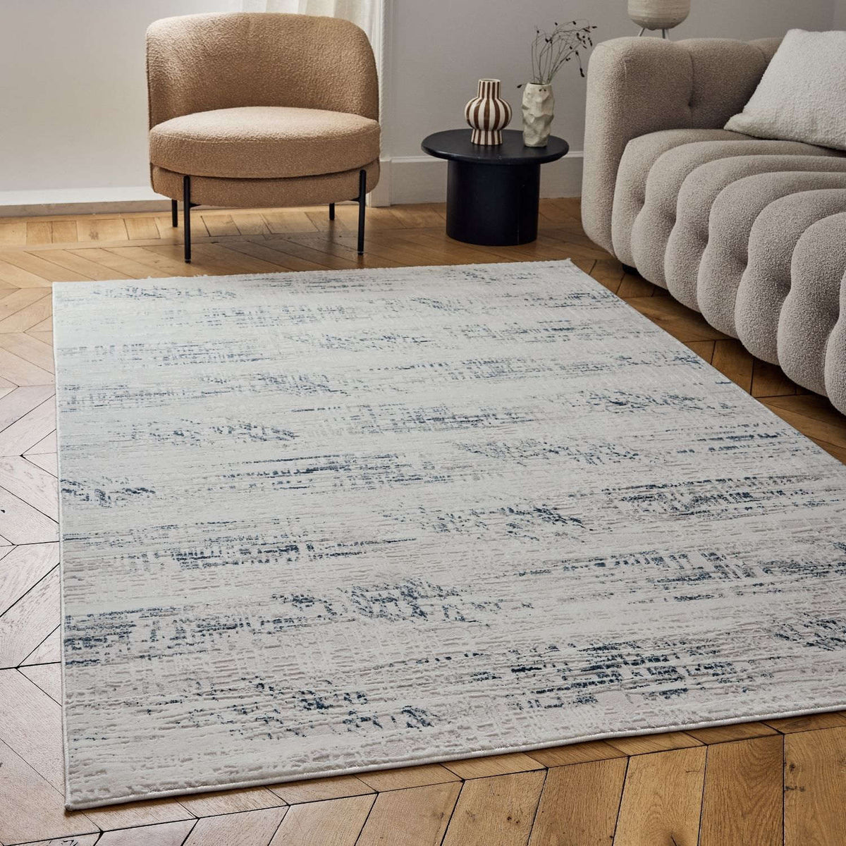 The Rugs Carmel Cream‑Blue Abstract Rug 6030