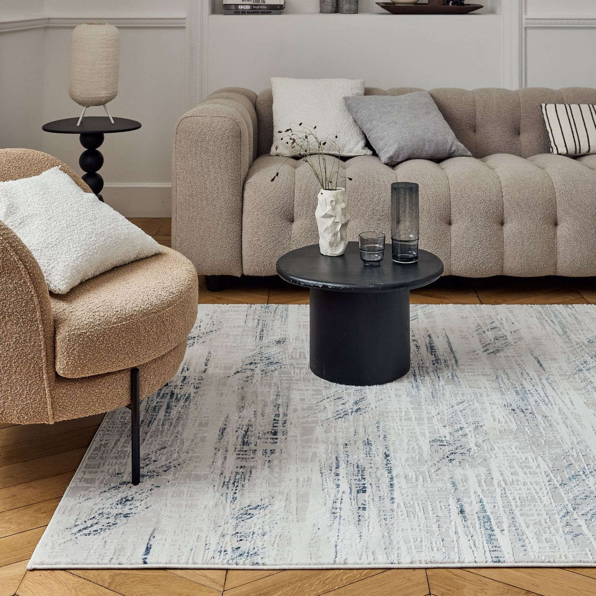 The Rugs Carmel Cream‑Blue Abstract Rug 6030