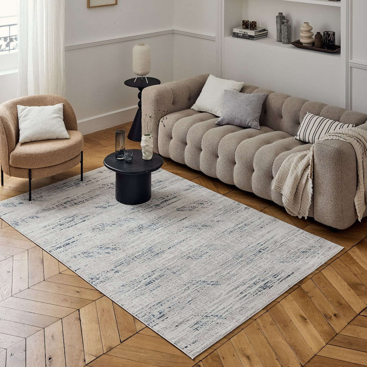 The Rugs Carmel Cream‑Blue Abstract Rug 6030