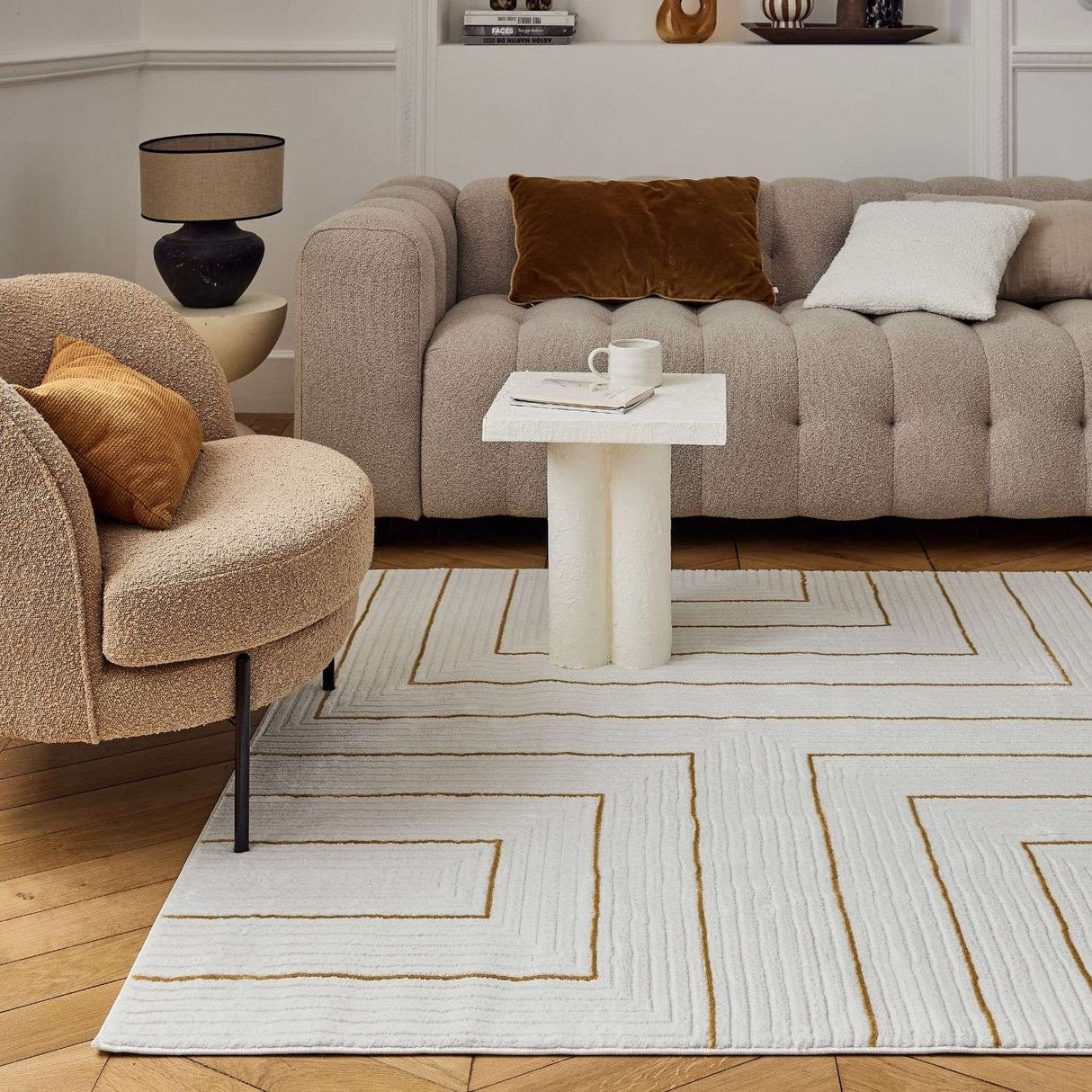 Carmel Cream-Gold Geometric Rug 6040 | The Rugs