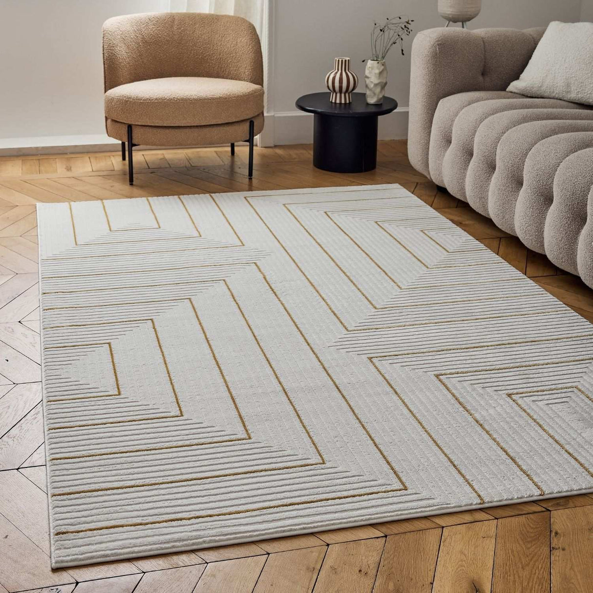 Carmel Cream-Gold Geometric Rug 6040 | The Rugs