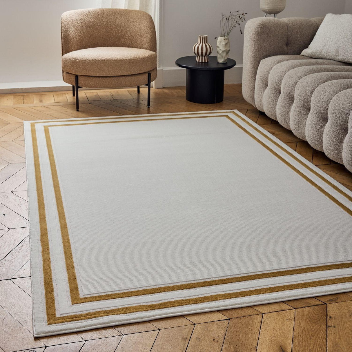 Carmel Cream-Gold Bordered Rug 6060 by The Rugs