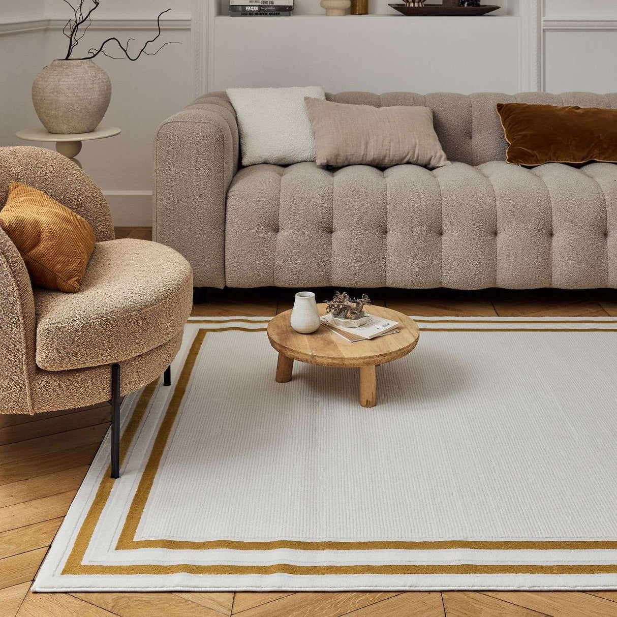 Carmel Cream-Gold Bordered Rug 6060 by The Rugs