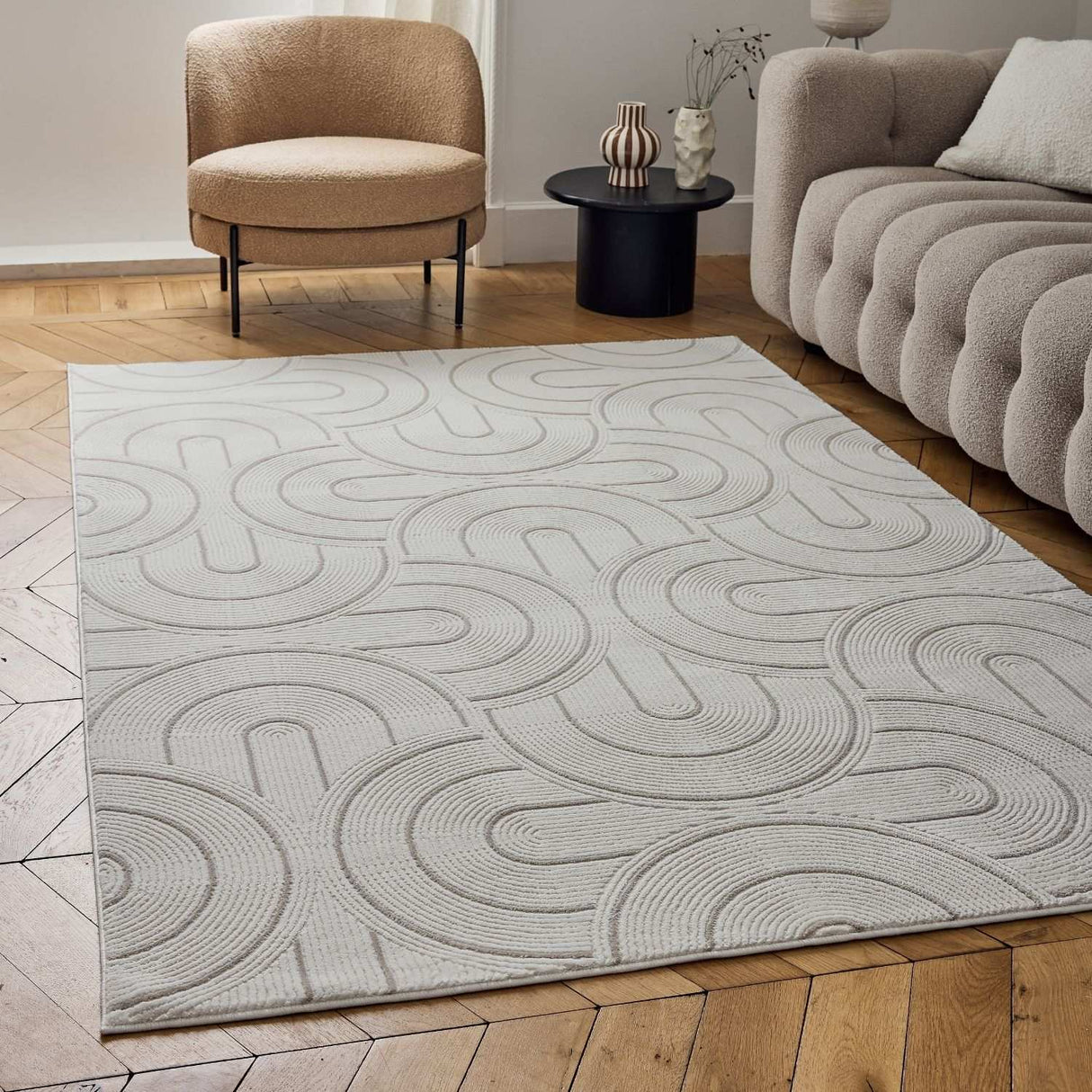 The Rugs Carmel Cream-Beige Geometric Rug 6070