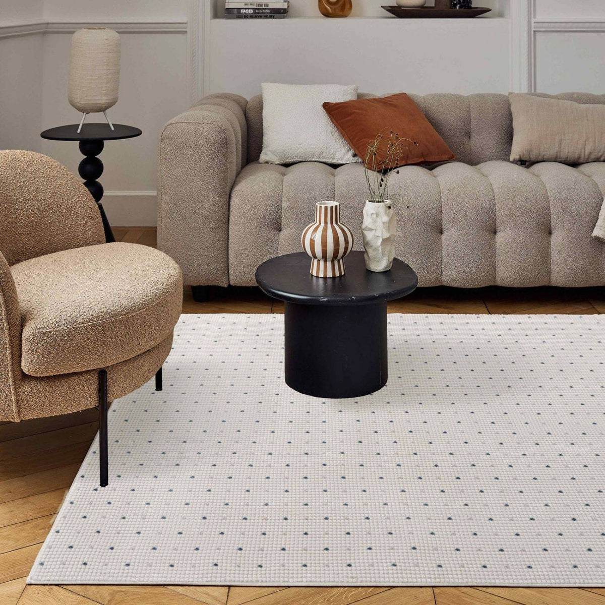 Carmel Cream‑Blue Dots Soft Indoor Floor Rug