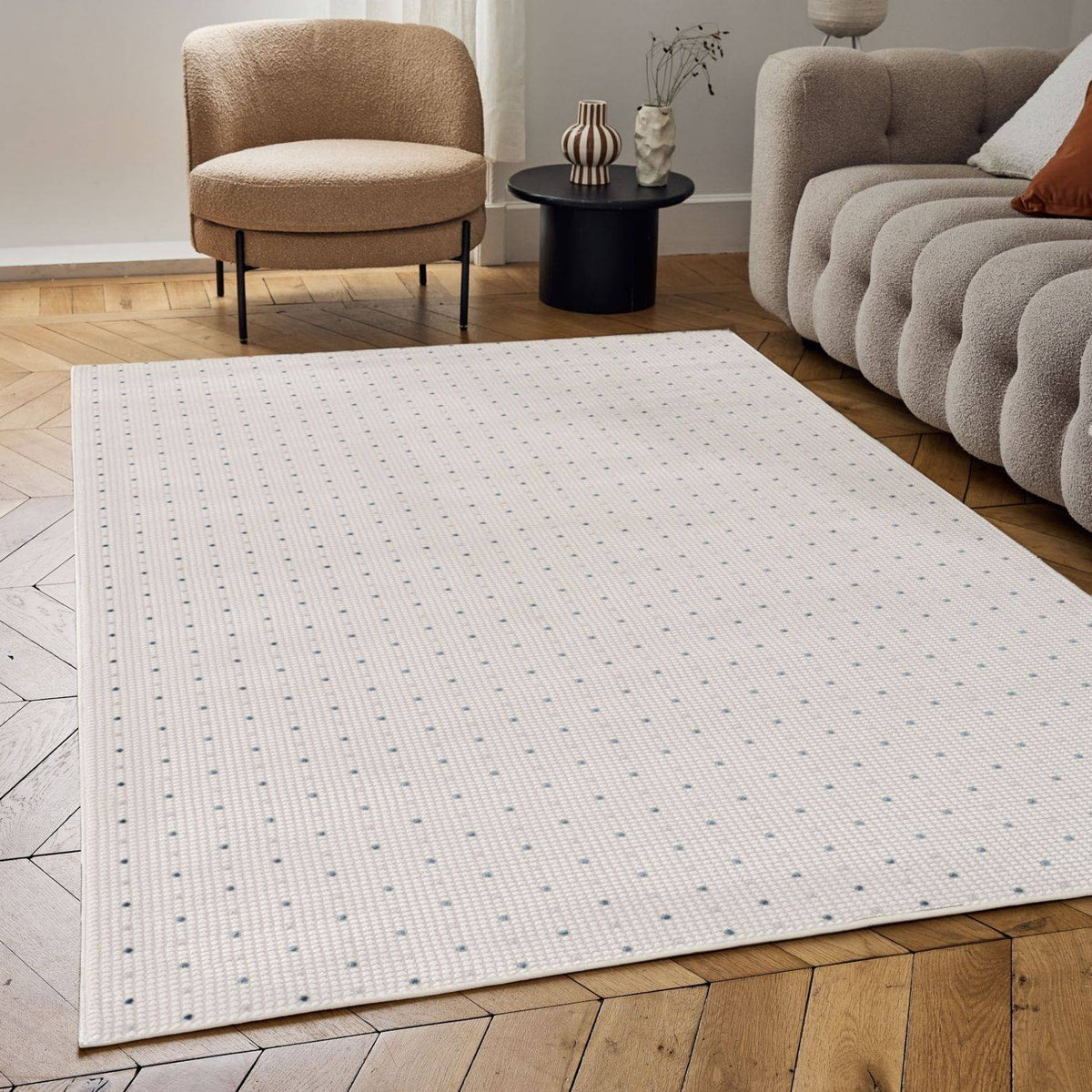 Carmel Cream‑Blue Dots Soft Indoor Floor Rug