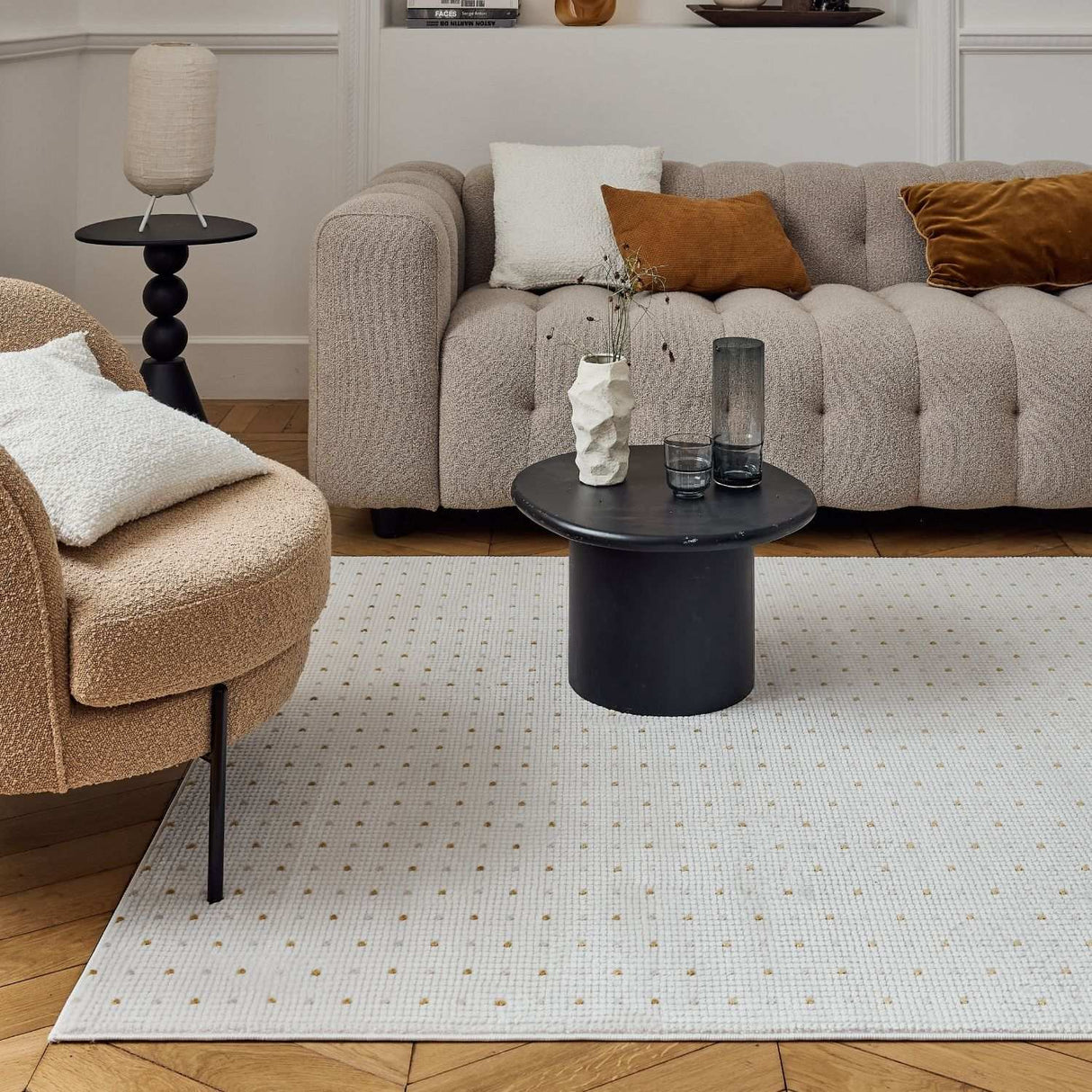Carmel Cream-Gold Dots Rug | 6080